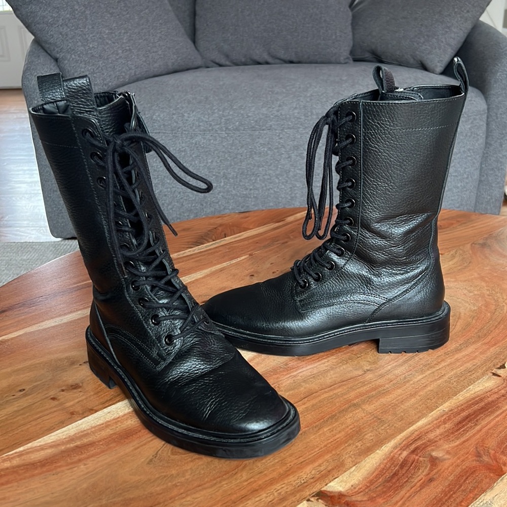ZARA Lace up leather combat boot black size 39